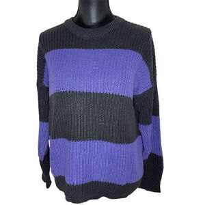 Vintage Averroe Sweater Stripe Knit Crewneck Pullover Purple Black Size Large